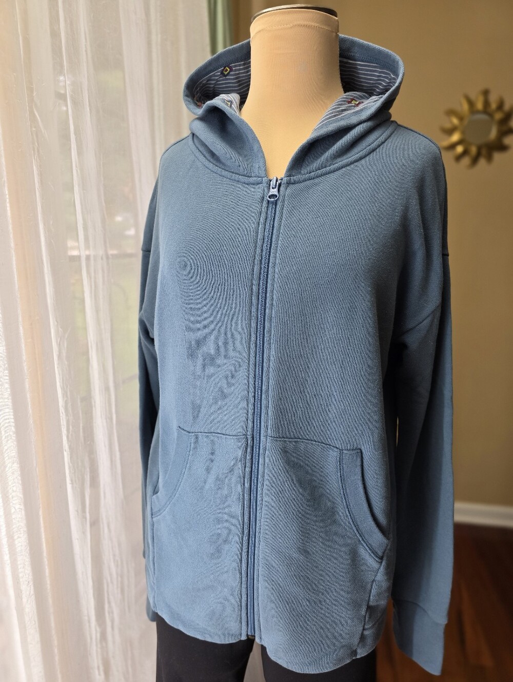 Vera Bradley Blue Full Zip Hoodie Striped Geometric Lined Hood Thumbholes Small